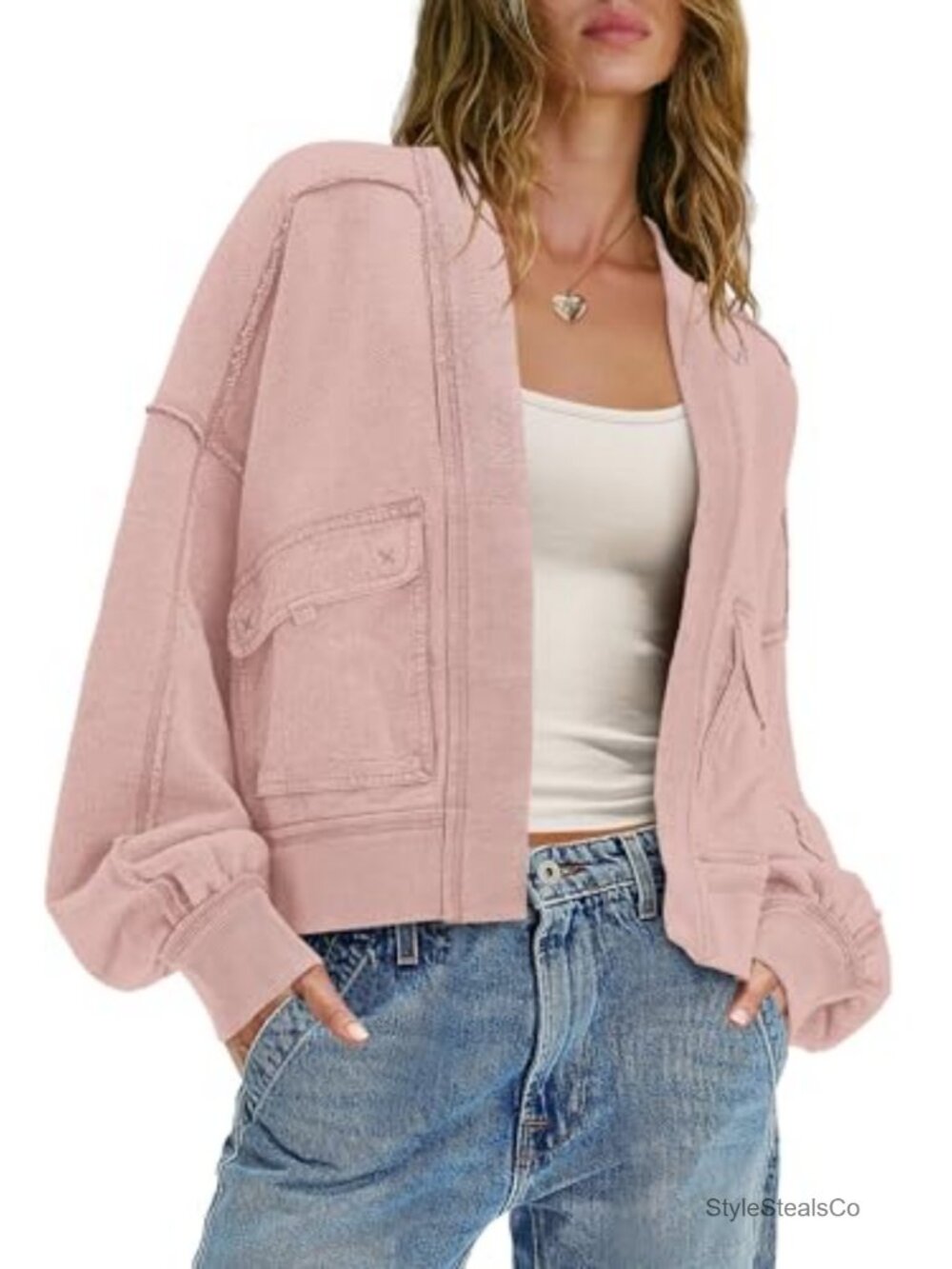 Open Front Sweatshirt Cardigan Oversized Long Sleeve Fall Jacket with Pockets